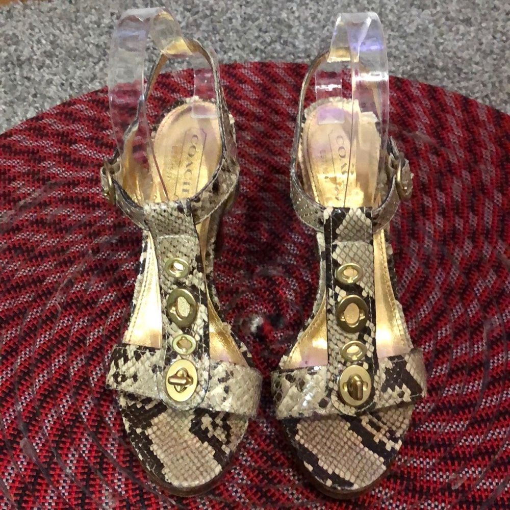 Coach Snakeskin Print Turn Lock Sandals Size 7.5